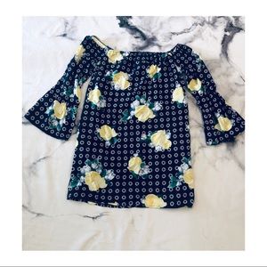 Navy Blue Off the Shoulder Flower Dress